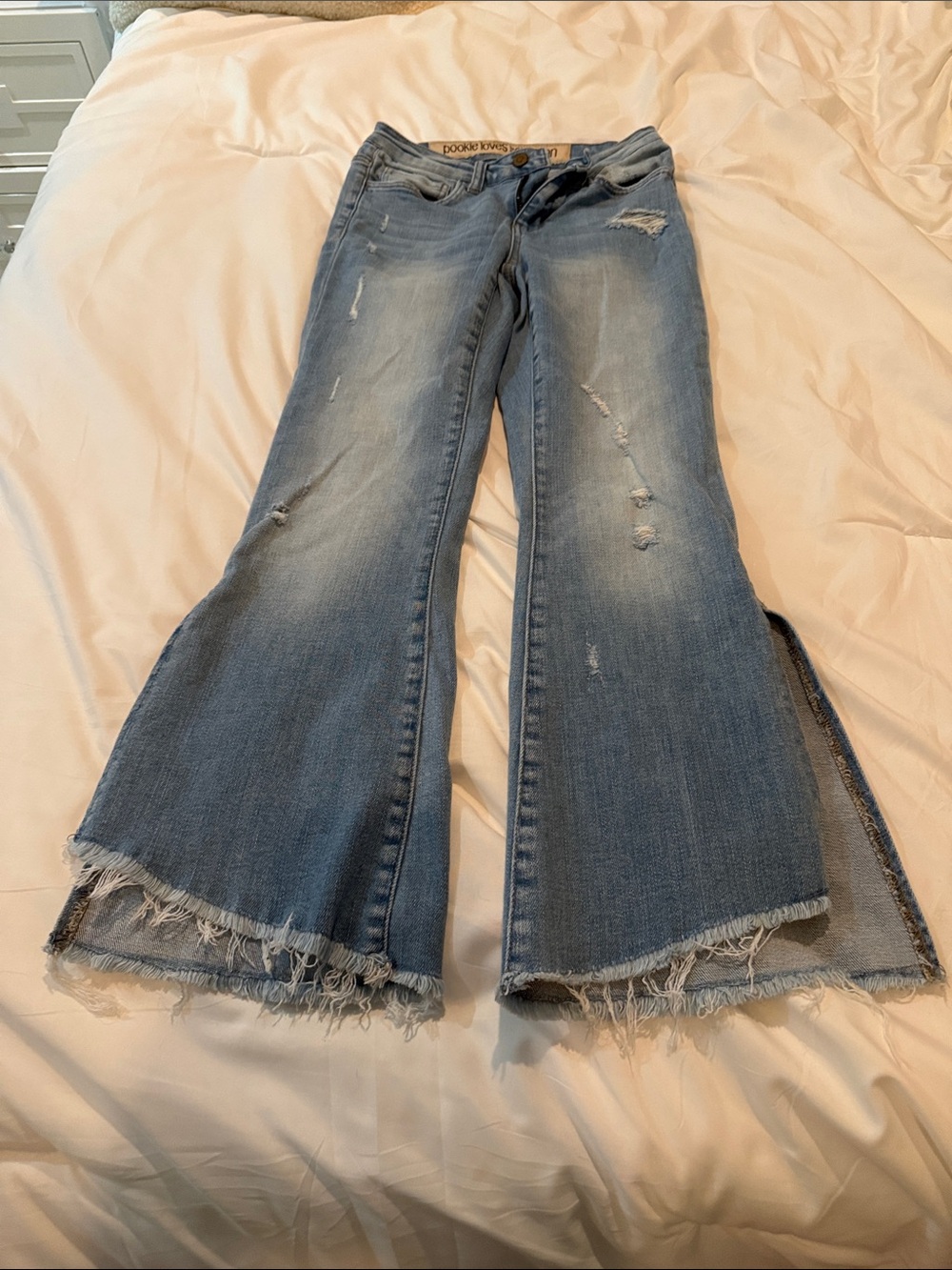 Light Blue Distressed Flare Jeans